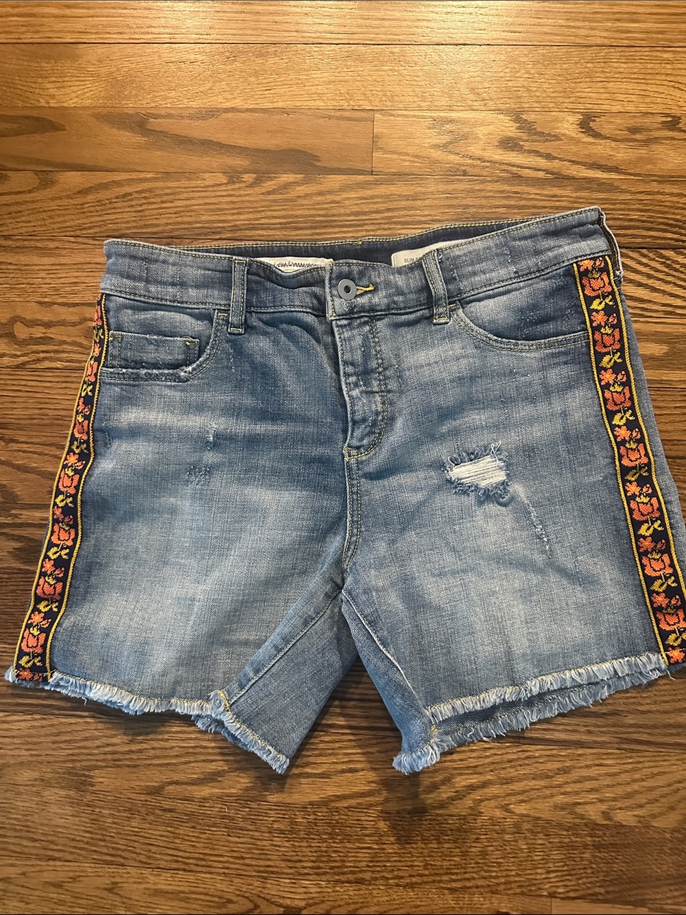 Pilcro Light Blue Denim Jean Shorts with Floral Side Trim